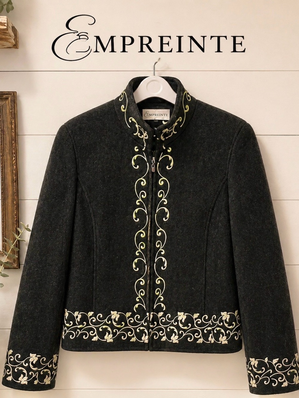 EMPREINTE Gray & tan embroidered jacket size  16